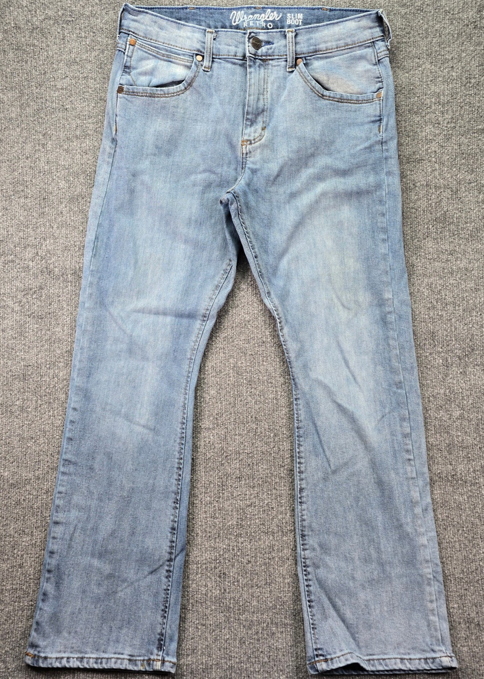 Wrangler Retro Slim Bootcut Jeans 32x32 (32x30) Light Wash Blue Denim Western